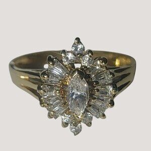 Cluster Ring Gold Plated over 925 Sterling Silver Marquise Cut Cubic Zirconia